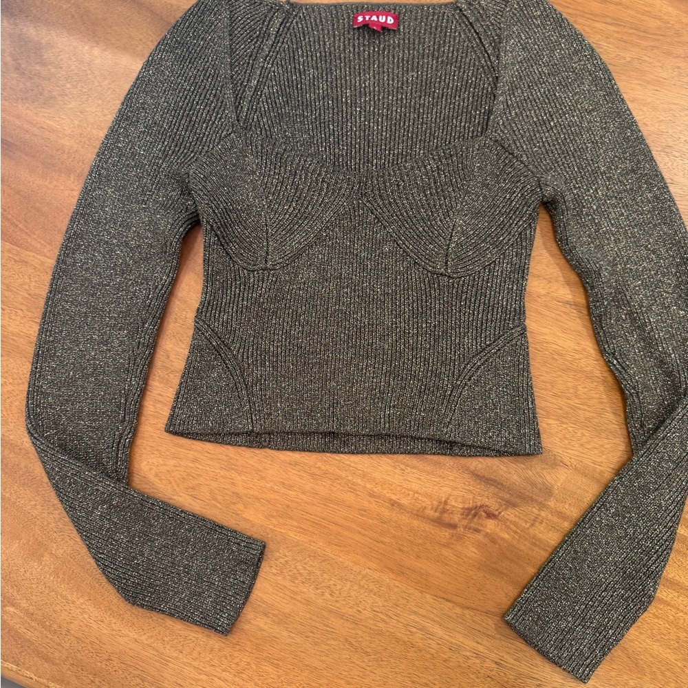 STAUD Charcoal Ribbed Knit Top